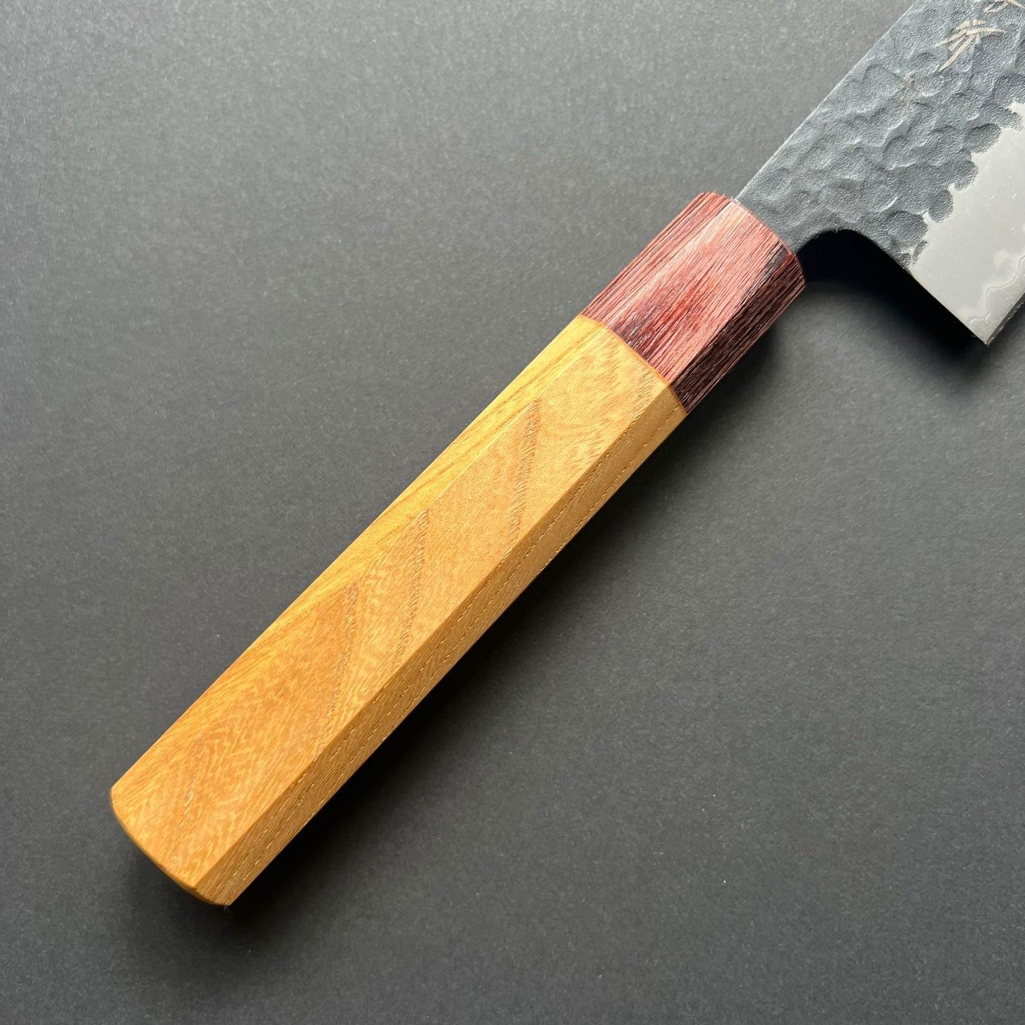 Santoku knife, Aogami Super carbon steel with stainless steel cladding, Kurouchi Tsuchime finish, Wa handle - Sakai Takayuki