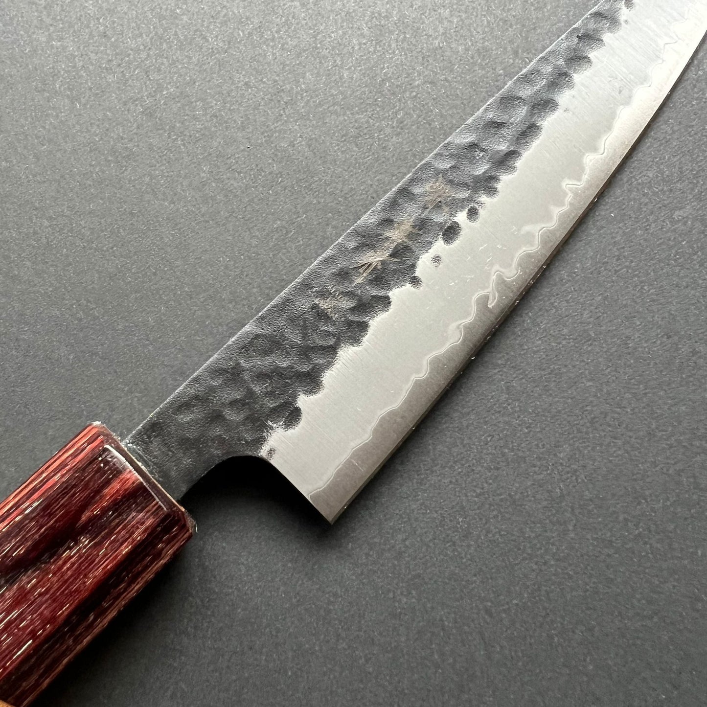 Petty knife, Aogami Super carbon steel with stainless steel cladding, Kurouchi Tsuchime finish, Wa handle - Sakai Takayuki