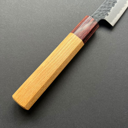 Petty knife, Aogami Super carbon steel with stainless steel cladding, Kurouchi Tsuchime finish, Wa handle - Sakai Takayuki