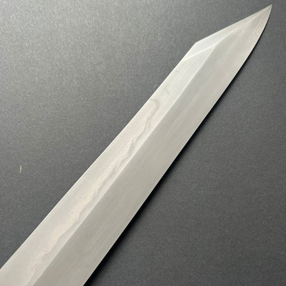 Honyaki Kiritsuke Yanagiba knife, Shirogami 1 Carbon Steel, etched finish - Nigara