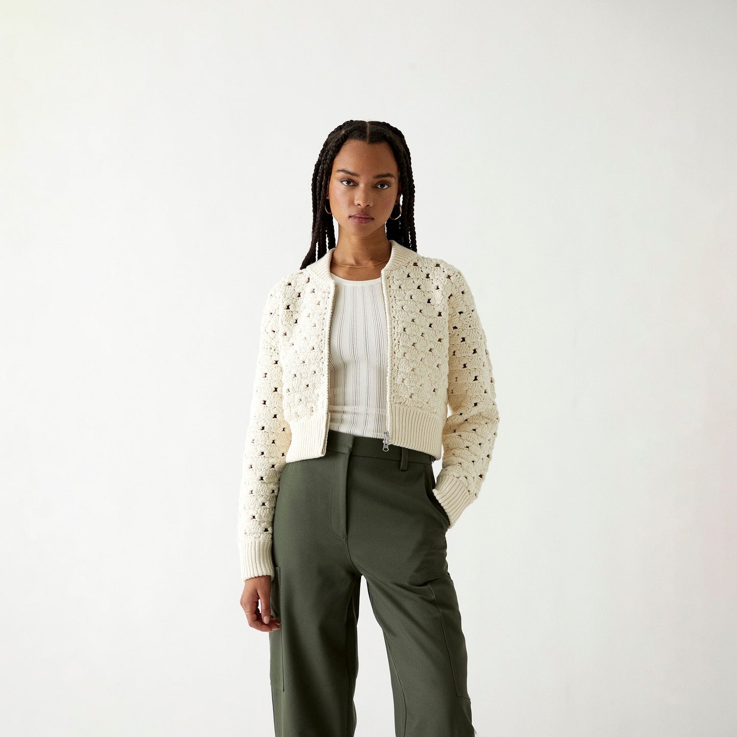 Kith Women Merritt Crochet Knit Bomber - Whisper