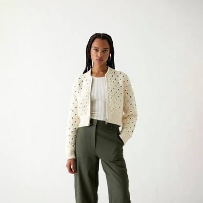Kith Women Merritt Crochet Knit Bomber - Whisper