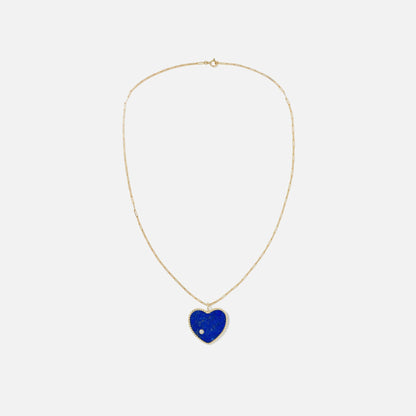 Yvonne Leon Pendentif Maxi Coeur Malachite Lapis Biface - Yellow Gold / Green / Blue