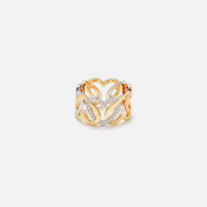 Yvonne Leon Bague Maille Coeurs 3 Ors Heart Ring - Multi
