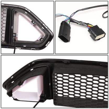 18-20 Ford Mustang Base/Ecoboost/GT Front Upper Bumper Grille w/LED DRL - Badgeless Honeycomb Mesh