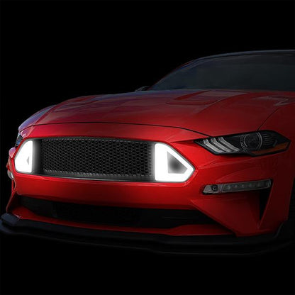 18-20 Ford Mustang Base/Ecoboost/GT Front Upper Bumper Grille w/LED DRL - Badgeless Honeycomb Mesh
