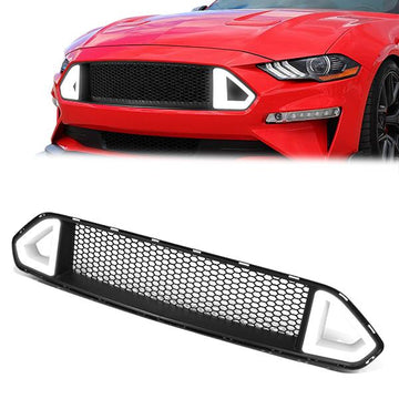 18-20 Ford Mustang Base/Ecoboost/GT Front Upper Bumper Grille w/LED DRL - Badgeless Honeycomb Mesh