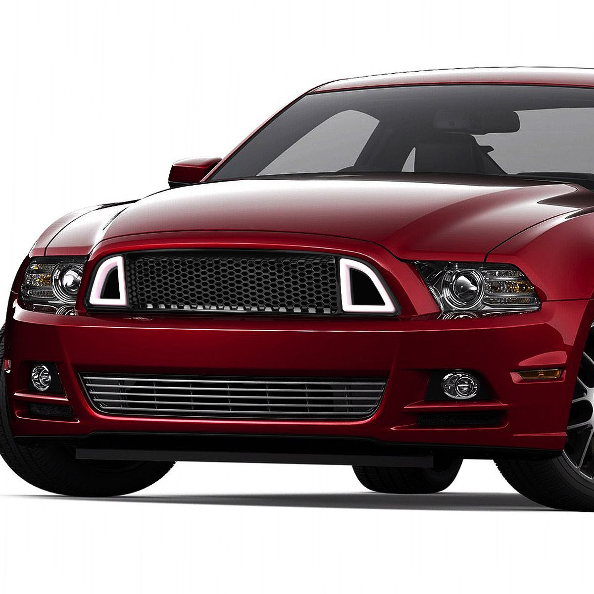 13-14 Ford Mustang Base GT LED DRL Front Grille - Badgeless Honeycomb Mesh - Black
