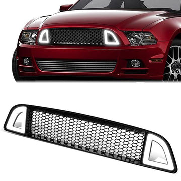 13-14 Ford Mustang Base GT LED DRL Front Grille - Badgeless Honeycomb Mesh - Black