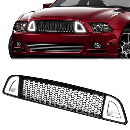 13-14 Ford Mustang Base GT LED DRL Front Grille - Badgeless Honeycomb Mesh - Black