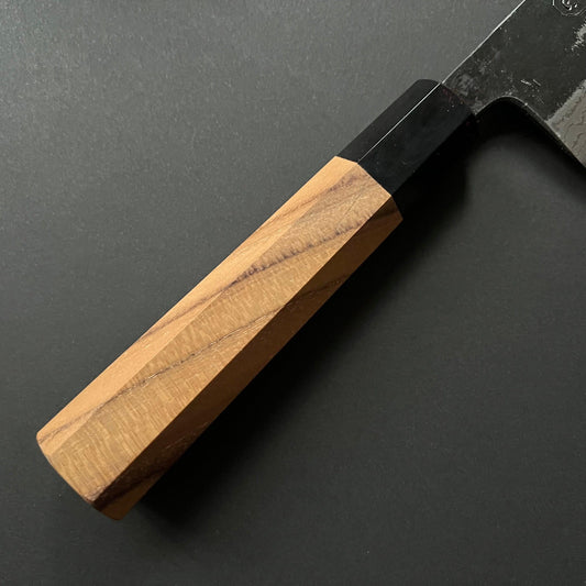 Gyuto knife, Aogami 2 with iron cladding, Kurouchi Damascus finish, Kumokage range - Hatsukokoro