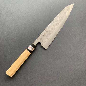 Gyuto knife, Shirogami 1 with stainless steel cladding, nashiji finish, Maboroshi range, wa handle - Fujiwara