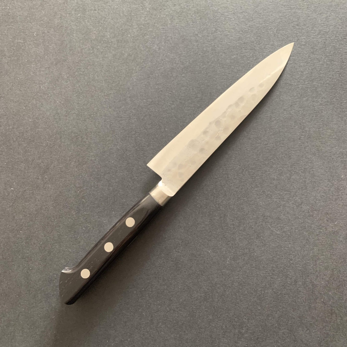 Petty knife, Shirogami 1 with stainless steel cladding, nashiji finish, Maboroshi range, western handle - Fujiwara