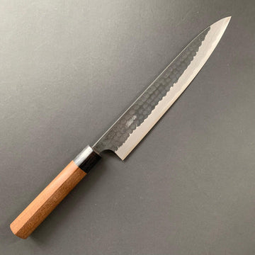 Sujihiki knife, Aogami Super carbon steel, Kurouchi Tsuchime and damascus finish - Akifusa