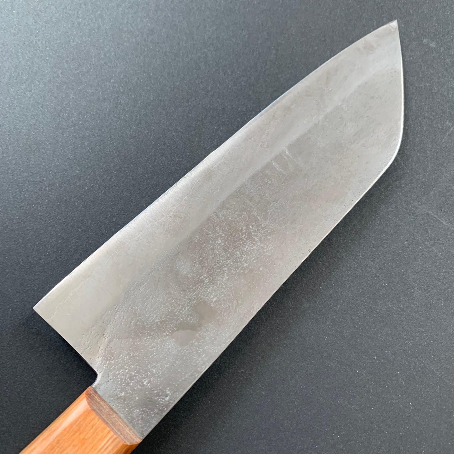 Santoku knife, Shirogami 1 with stainless steel cladding, Nashiji finish, Nashiji range, brown western handle - Fujiwara
