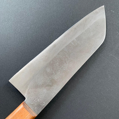 Santoku knife, Shirogami 1 with stainless steel cladding, Nashiji finish, Nashiji range, brown western handle - Fujiwara