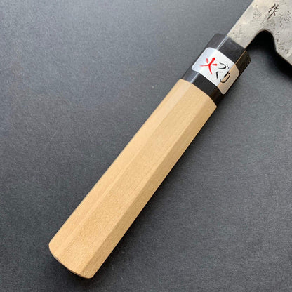 Gyuto knife, Shirogami 1 with stainless steel cladding, nashiji finish, Maboroshi range, wa handle - Fujiwara