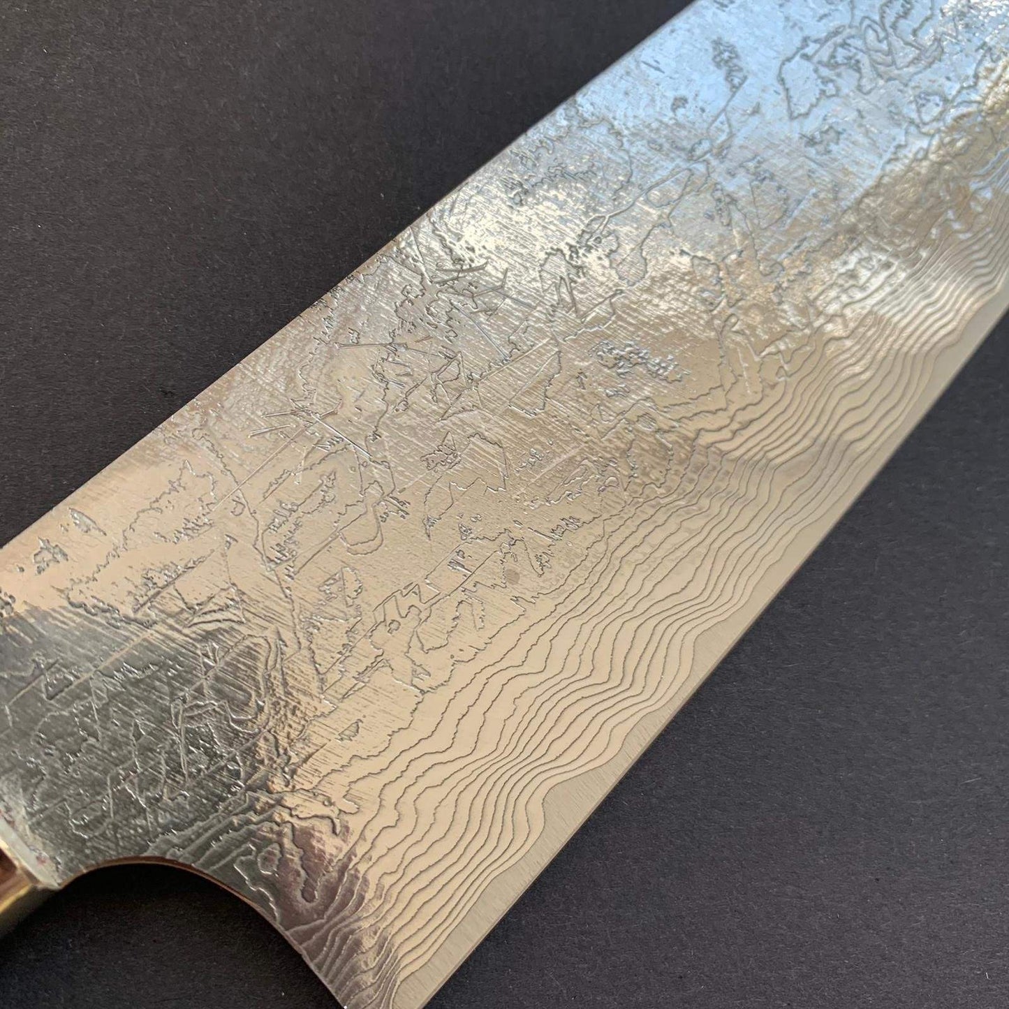 Gyuto knife, SG2 powder steel, Damascus and Tsuchime finish, Acrylic handle - Saji
