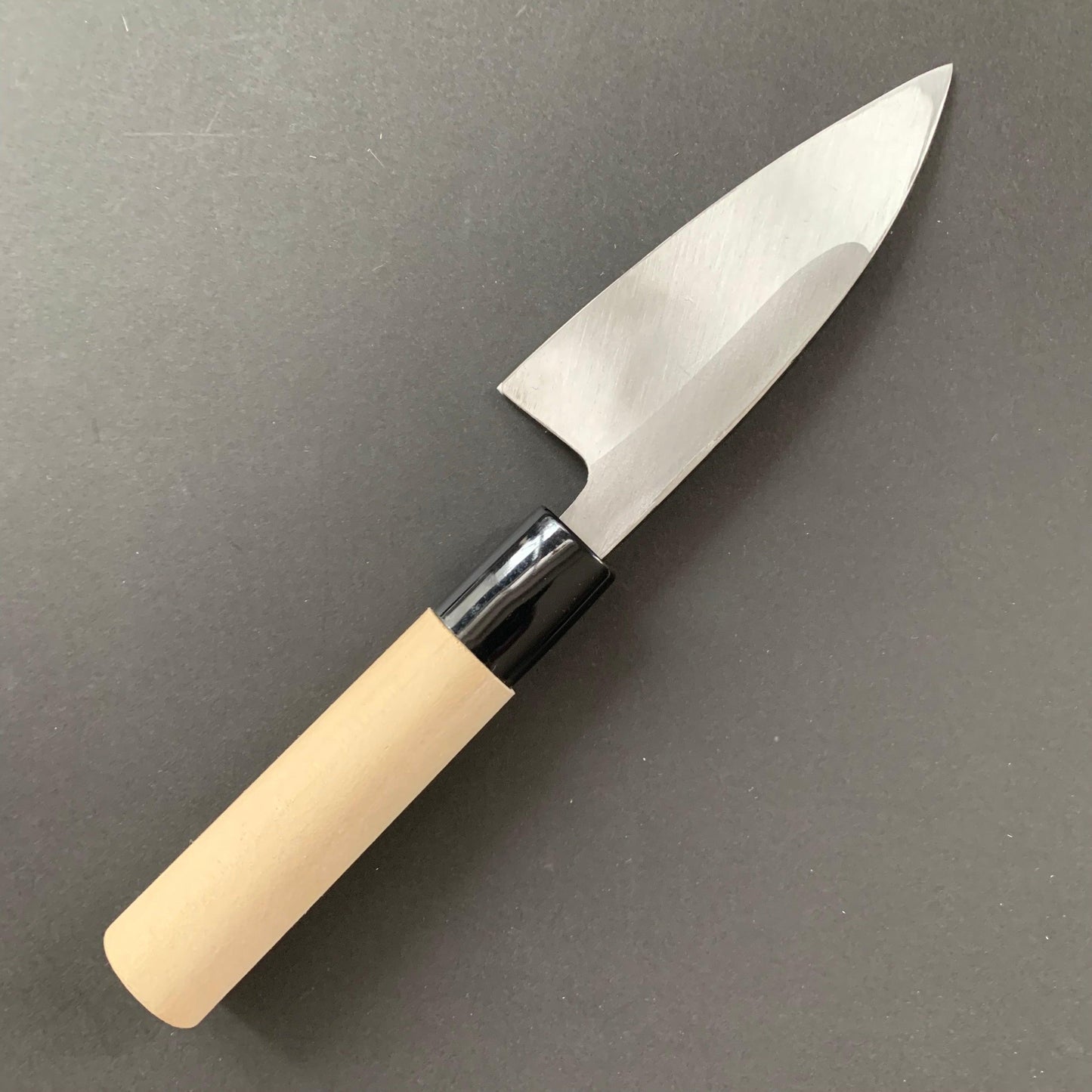 Ajikiri knife, Carbon steel, Kurouchi finish, Single bevel
