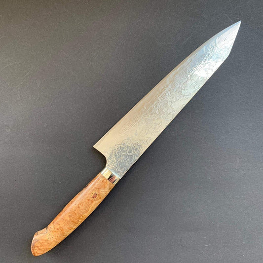 Gyuto knife, SG2 powder steel, Damascus and Tsuchime finish, Maple handle - Saji