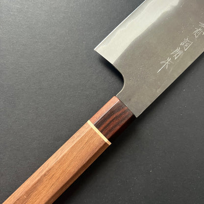 Tall Nakiri knife, Aogami Super with stainless steel cladding, kurouchi finish - Kamo