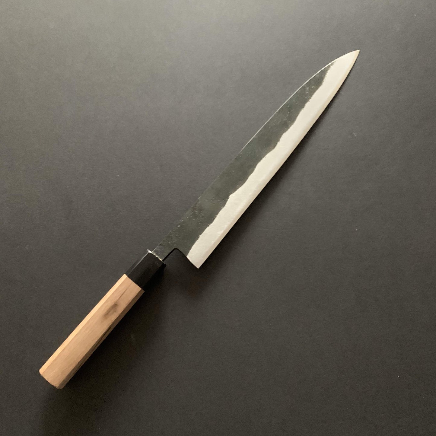 Double bevel Yanagiba knife, shirogami 1, kurouchi finish - Nishida