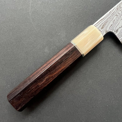 Santoku knife, Aogami 1 carbon steel, Damascus finish with acid etch - Nakagawa Hamono x Naohito Myojin