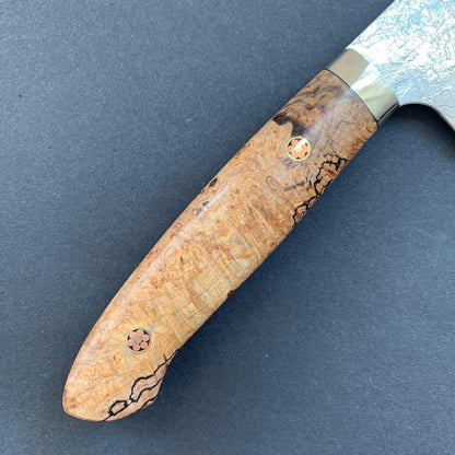 Gyuto knife, SG2 powder steel, Damascus and Tsuchime finish, Maple handle - Saji