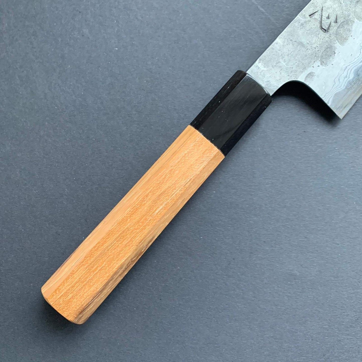 Gyuto knife, Aogami super with iron cladding, damascus tsuchime and nashiji finish, Inazuma range - Hatsukokoro