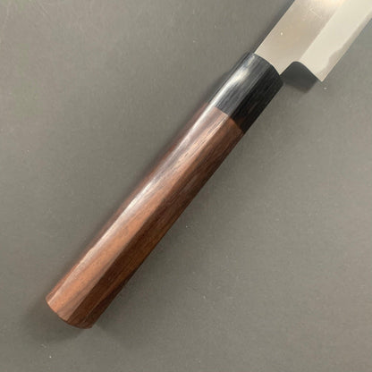 Double bevel Yanagiba knife, shirogami 1 carbon steel, polished finish - Masanobu Okada