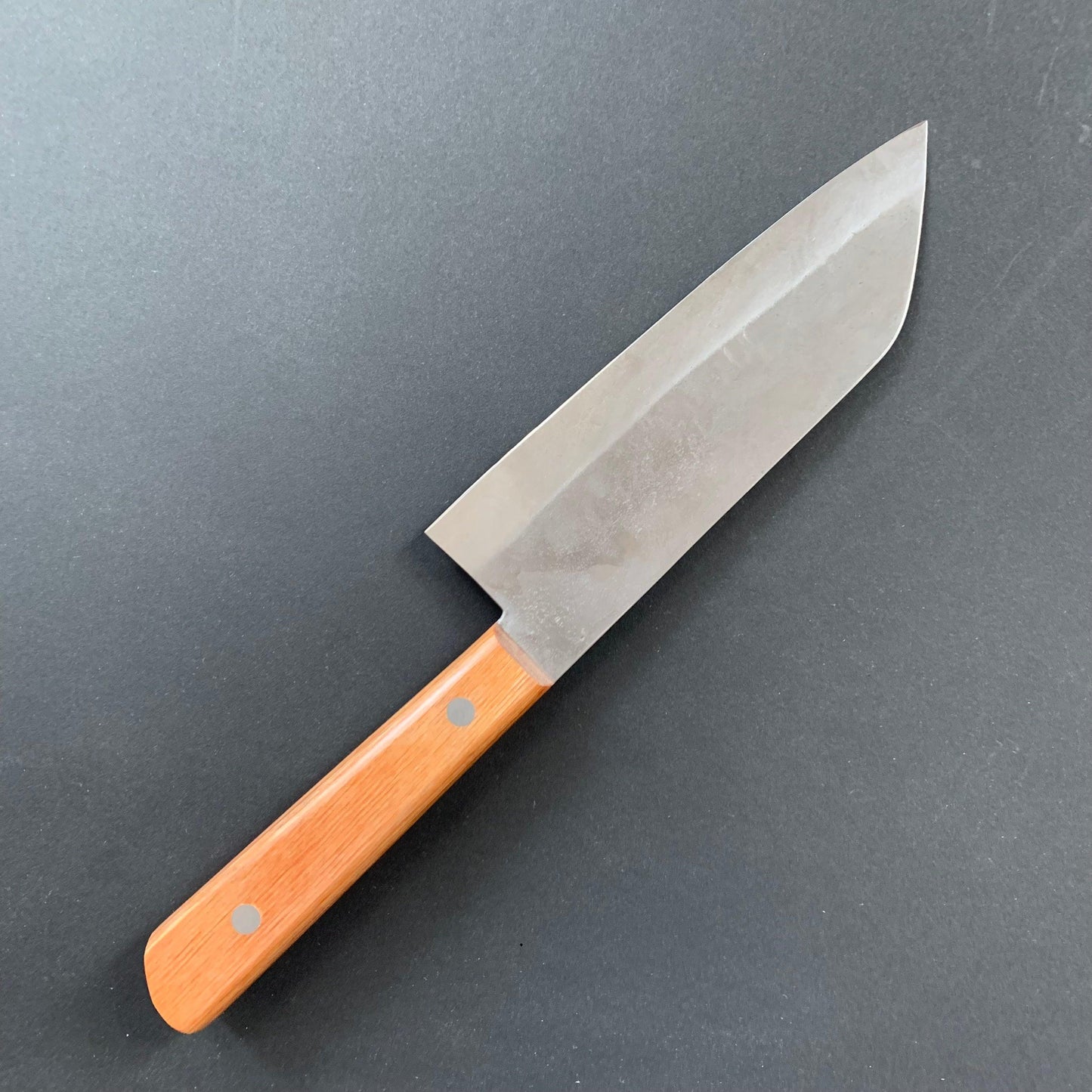 Santoku knife, Shirogami 1 with stainless steel cladding, Nashiji finish, Nashiji range, brown western handle - Fujiwara