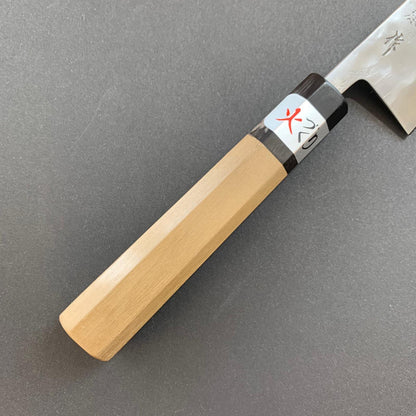 Petty knife, Shirogami 1 with stainless steel cladding, nashiji finish, Maboroshi range, wa handle - Fujiwara