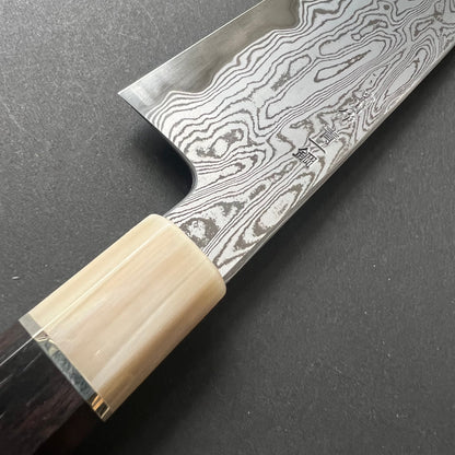 Santoku knife, Aogami 1 carbon steel, Damascus finish with acid etch - Nakagawa Hamono x Naohito Myojin