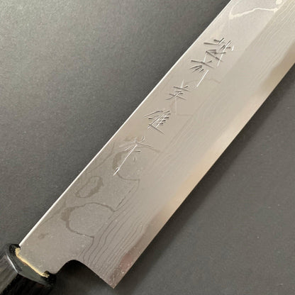 Yanagiba knife, Shirogami 2 carbon steel, damascus finish - Kitaoka