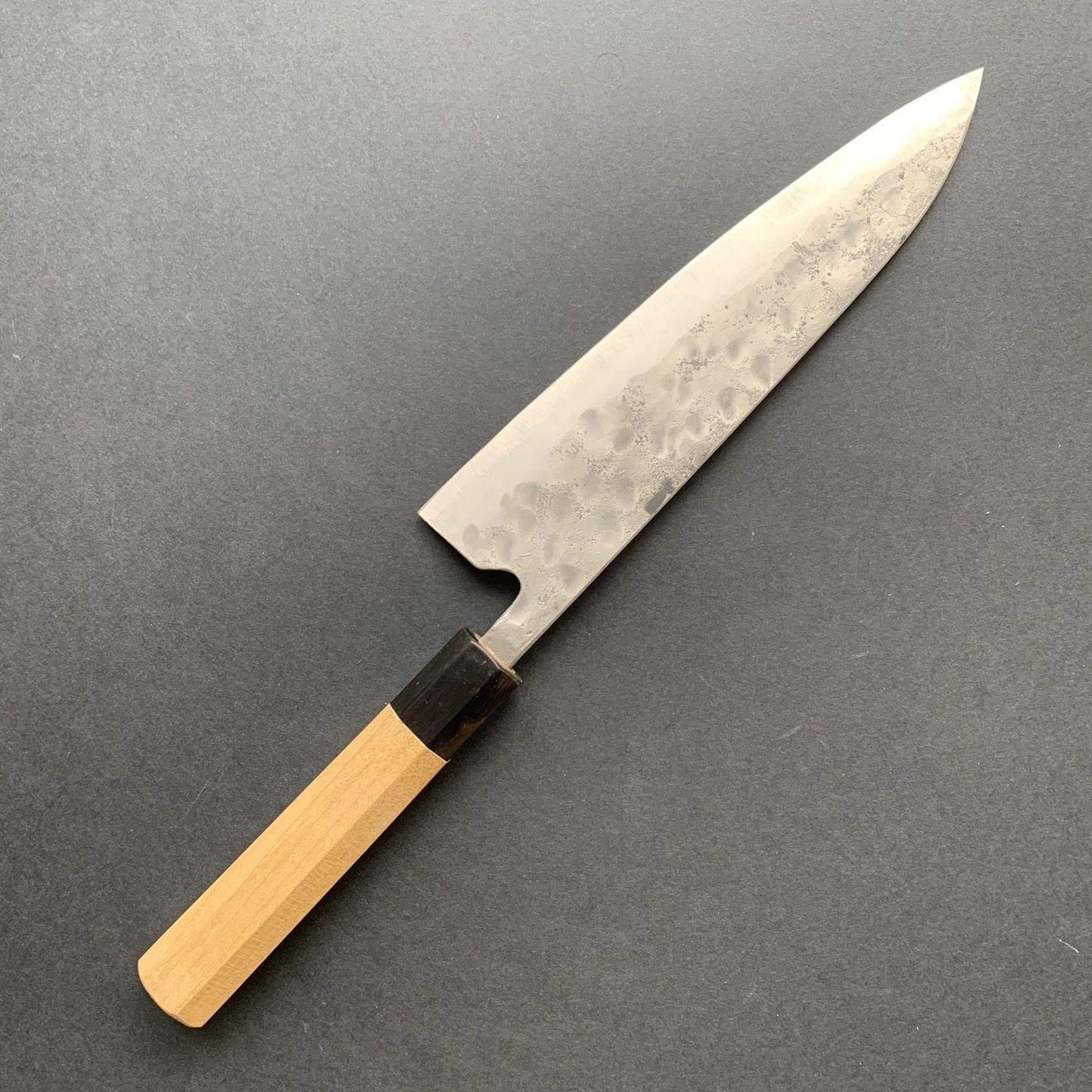 Gyuto knife, Shirogami 1 with stainless steel cladding, nashiji finish, Maboroshi range, wa handle - Fujiwara