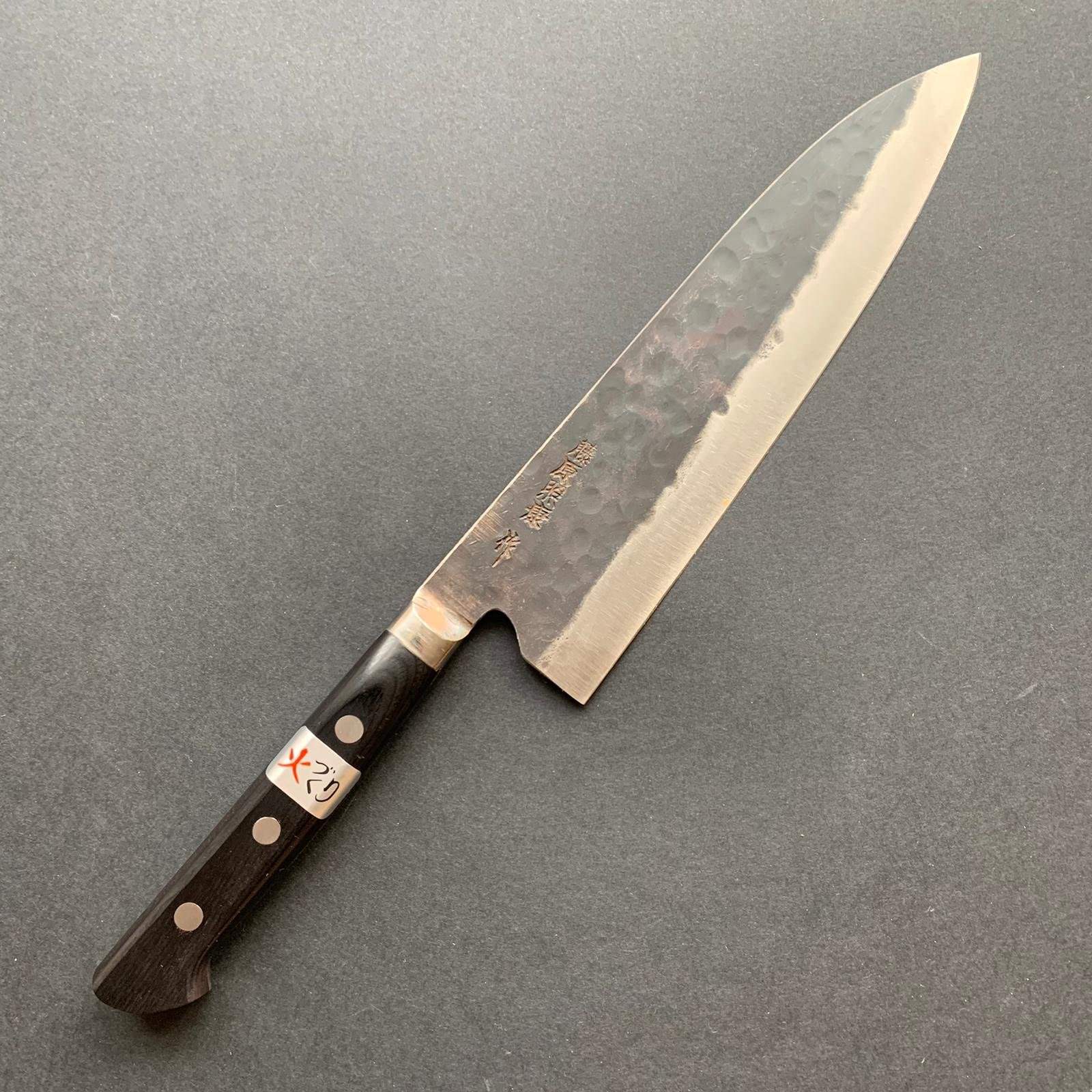 Gyuto knife, Aogami super with stainless steel cladding, Tsuchime Kurouchi finish, Denka range, western handle - Fujiwara