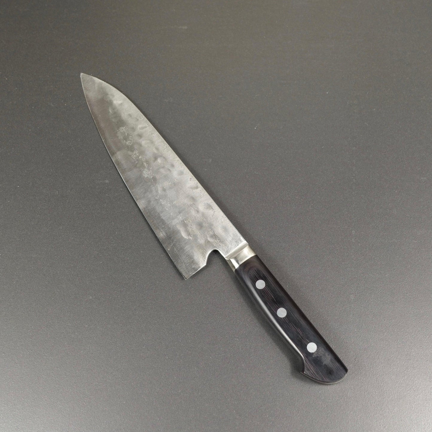 Gyuto knife, Shirogami 1 with stainless steel cladding, nashiji finish, Maboroshi range, western handle - Fujiwara