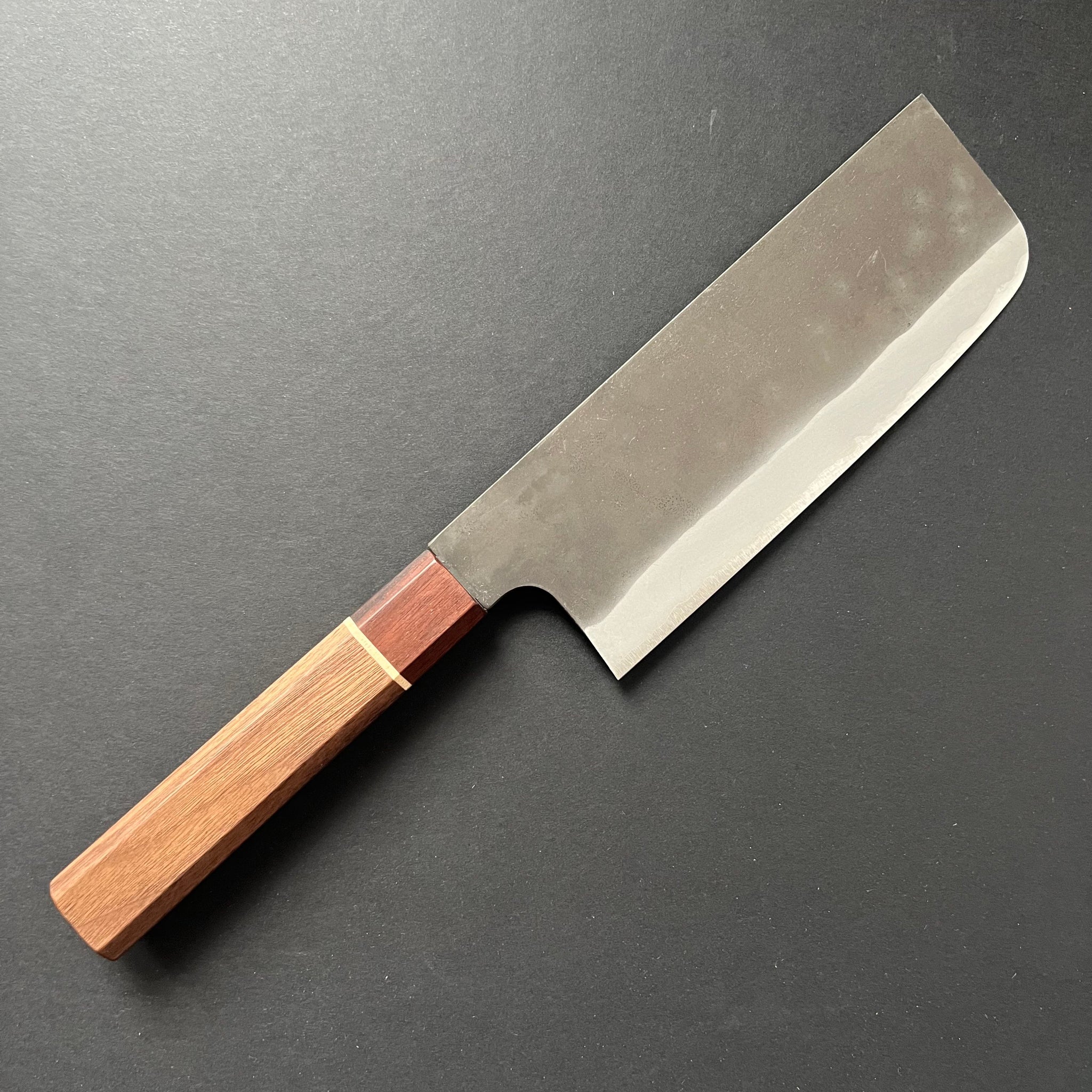 Tall Nakiri knife, Aogami Super with stainless steel cladding, kurouchi finish - Kamo