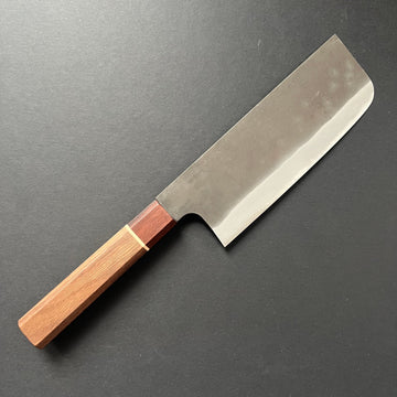 Tall Nakiri knife, Aogami Super with stainless steel cladding, kurouchi finish - Kamo