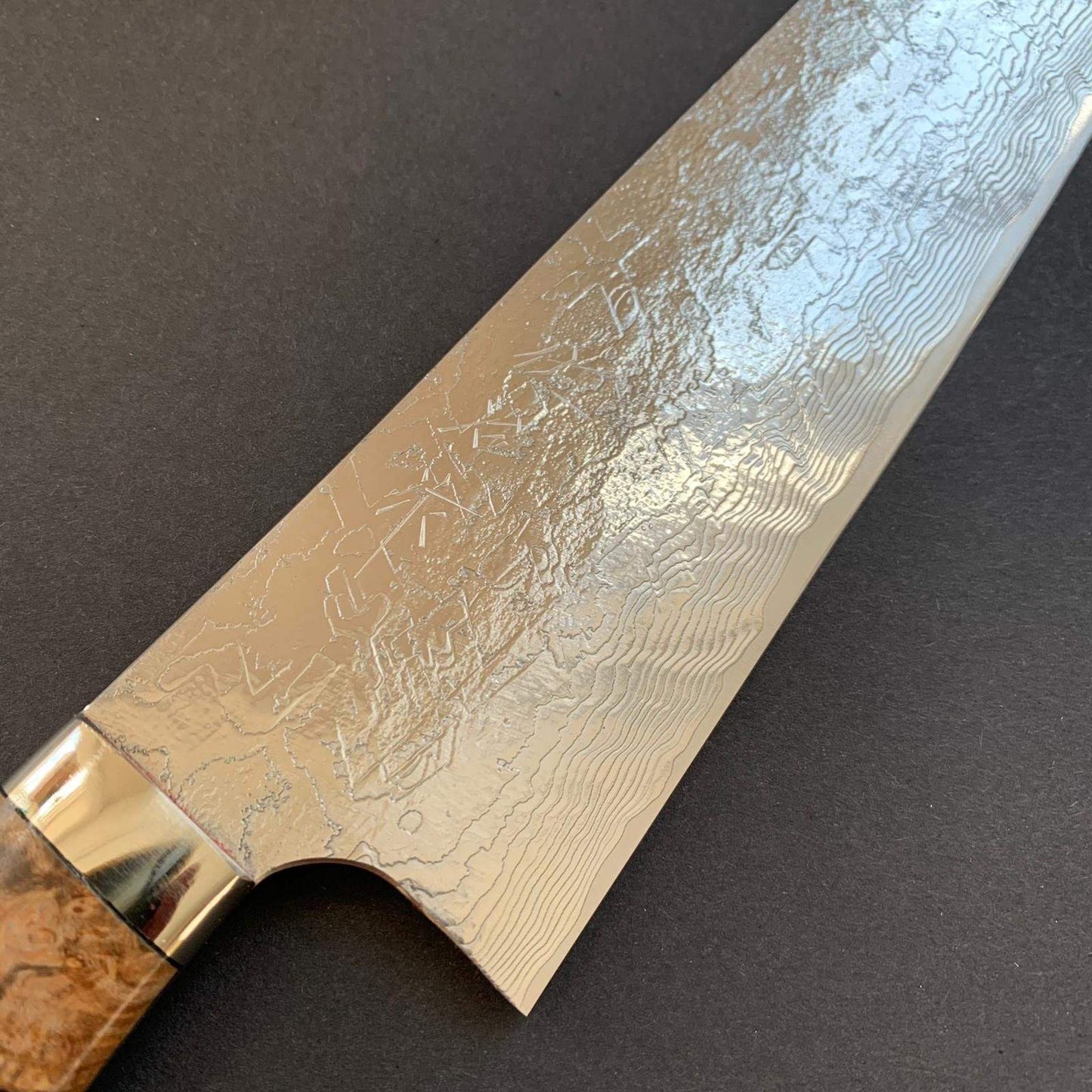 Gyuto knife, SG2 powder steel, Damascus and Tsuchime finish, Maple handle - Saji