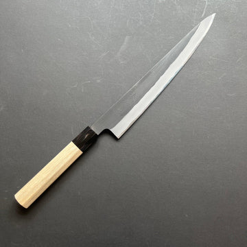 Sujihiki knife, Shirogami 2 with iron cladding, Kurouchi finish - Mutsumi Hinoura