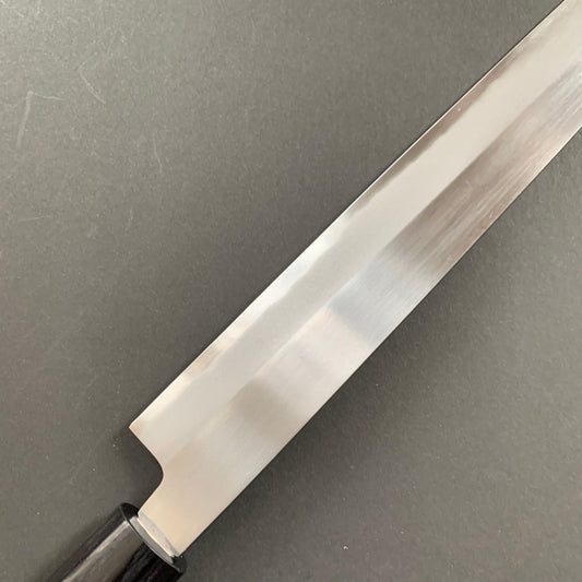 Double bevel Yanagiba knife, shirogami 1 carbon steel, polished finish - Masanobu Okada