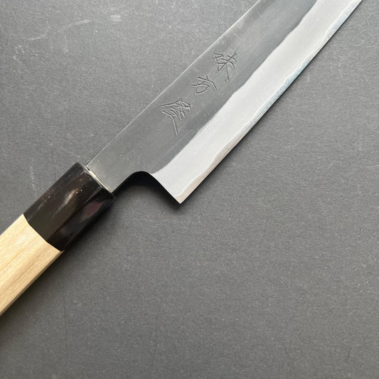 Sujihiki knife, Shirogami 2 with iron cladding, Kurouchi finish - Mutsumi Hinoura