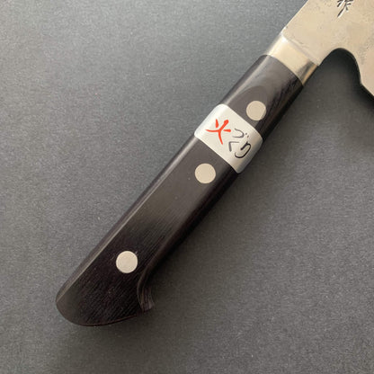 Santoku knife, Shirogami 1 with stainless steel cladding, nashiji finish, western handle, Maboroshi range- Fujiwara