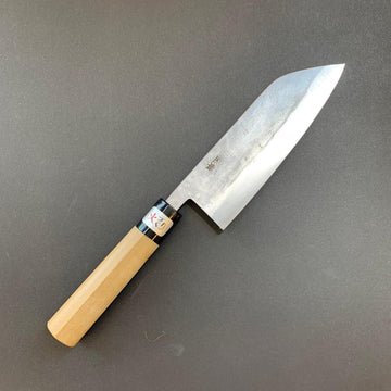 Santoku knife, Shirogami 1 with stainless steel cladding, Nashiji finish, Nashiji range, wa handle - Fujiwara