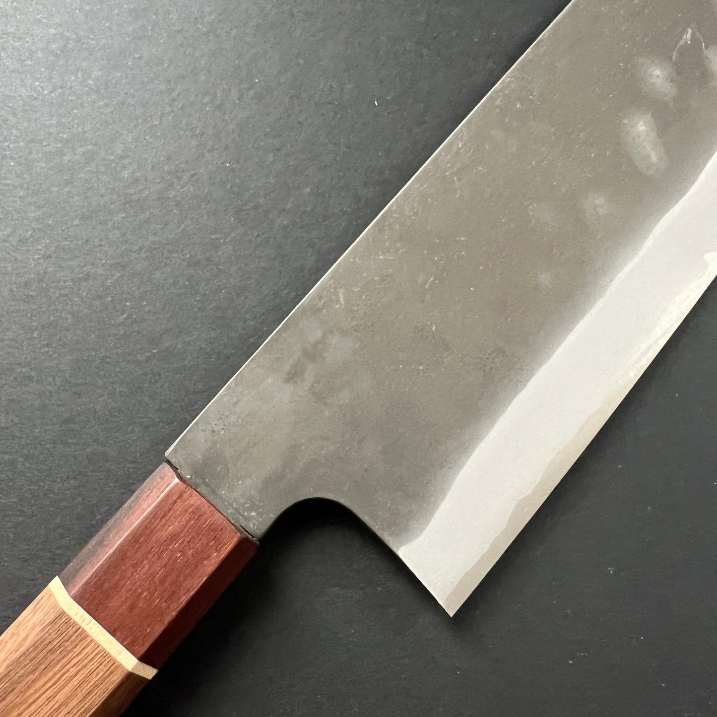Tall Nakiri knife, Aogami Super with stainless steel cladding, kurouchi finish - Kamo