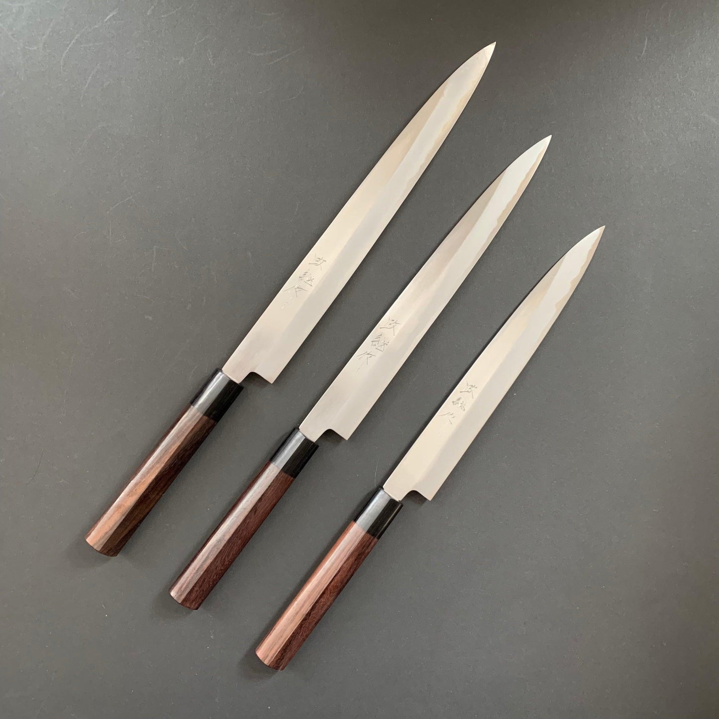 Double bevel Yanagiba knife, shirogami 1 carbon steel, polished finish - Masanobu Okada