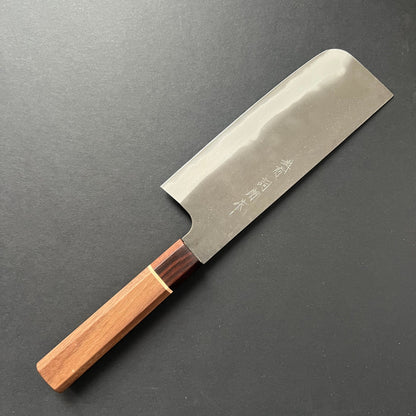 Tall Nakiri knife, Aogami Super with stainless steel cladding, kurouchi finish - Kamo