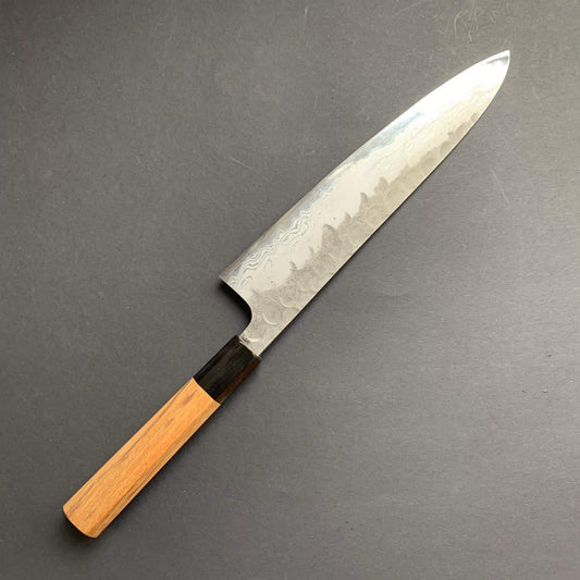 Gyuto knife, Aogami super with iron cladding, damascus tsuchime and nashiji finish, Inazuma range - Hatsukokoro