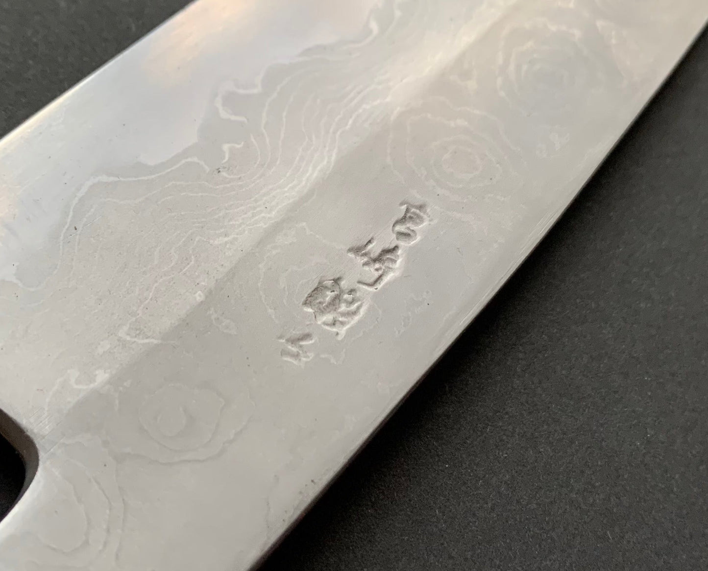Petty knife, Aogami 2 carbon steel with iron cladding, wave shaped Damascus finish, honwarikomi construction - Miyazaki